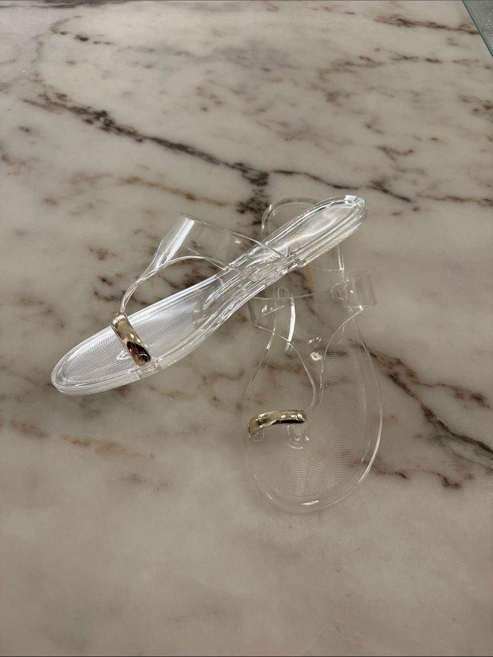Chinese Laundry Clear Jelly Sandals with Gold Accent